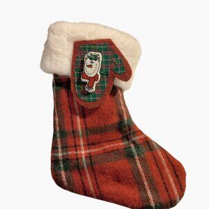 Vintage Tartan Plaid Stocking Handcrafted mitten snowman Pin Christmas Lot 2